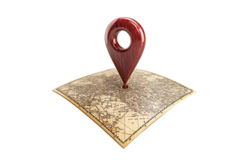 A map with a pin on it Isolated on White and Transparent Background PNG Image.
