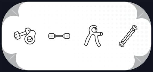 outline icons set - gym and fitness concept. fitness nutrition, little dumbbell, grip, sport expander.
