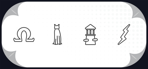 outline icons set - greece concept. omega, robe, olympus, zeus.