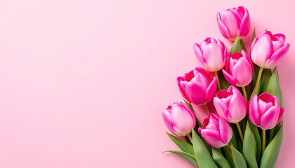 Pink Tulip Bouquet on Pink Background Springtime Floral Arrangement