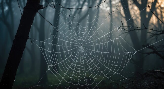 the view of dew on the spiders' webs - Powered by Adobe