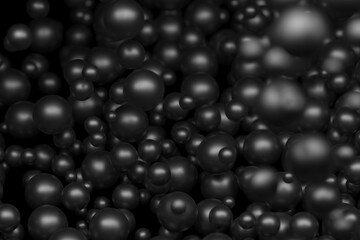 Dark spherical bubble abstract background design. 3d render