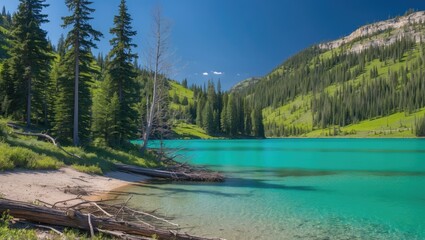 Scenic view of Sparks Lake along the Byway, featuring a natural teal green-blue hue due to glacial sediments.