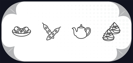 outline icons set - food and restaurant concept. braised abalone, soya, tea pot, zongzi.