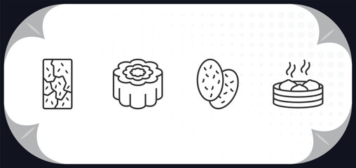 outline icons set - food and restaurant concept. brittle, moon cake, shaobing, xiao long bao.