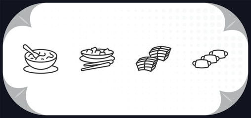 outline icons set - food and restaurant concept. sour soup, kung pao chicken, dongpo pork, doguinho.