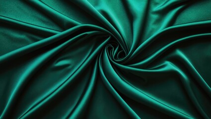 Fototapeta premium Abstract background in black, blue, and green. Dark green satin silk texture backdrop. Beautiful soft wavy folds on the fabric's surface. Teal elegant background providing copy space for design.