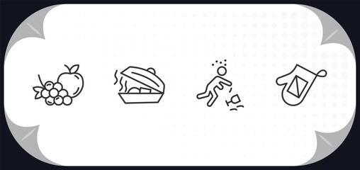 outline icons set - food concept. and grapes, foods, alcoholic, cooking mitts.