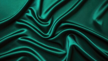 Obraz premium Black blue green abstract backdrop. Dark green silk satin texture surface. Beautiful soft wavy folds on the fabric. Teal elegant background providing copy space for design.