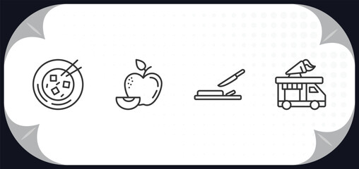 outline icons set - food concept. mapo tofu, leaf, chop, .