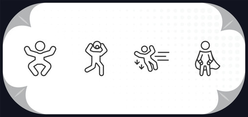 outline icons set - feelings concept. silly human, surprised human, down human, super