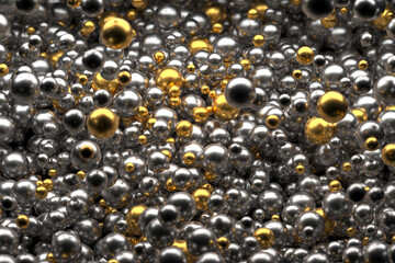 Metallic gold and silver spheres abstract background. 3d render