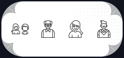 outline icons set - family relations concept. sibling, grandfather, daughter, father.