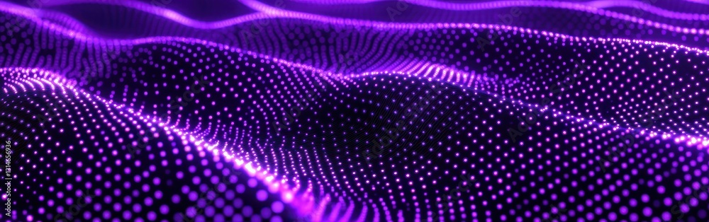 Poster abstract wave patterns with neon purple dots creating a mesmerizing view of technology and digital g