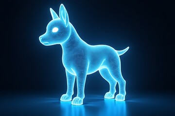 Dynamic neon dog sculpture digital art showcase virtual space futuristic environment creative viewpoint