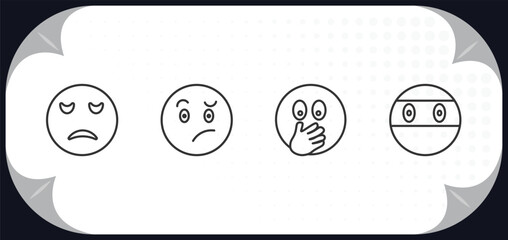 outline icons set - emoji concept. sad emoji, confused emoji, hand over mouth ninja