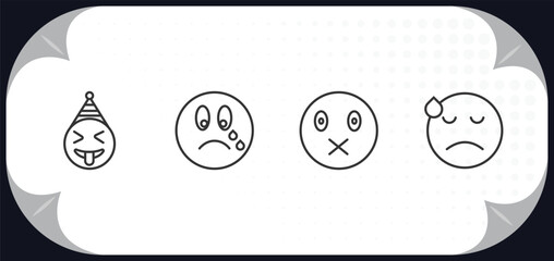 outline icons set - emoji concept. crazy emoji, cry emoji, muted dissapointment