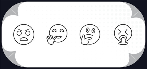 Obraz premium outline icons set - emoji concept. yelling emoji, hello emoji, wondering puking