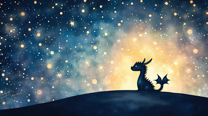 Naklejka premium natural light P Silhouette of a dragon with a