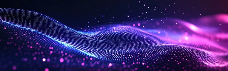 Abstract Waves of Light in Vibrant Blue and Pink Colors with Sparkling Dust Particles for Digital Background or Visual Effects