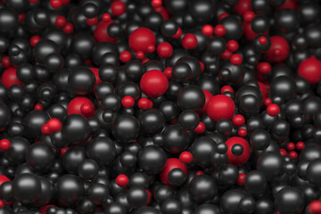 Abstract black and red spheres pattern background. 3d render