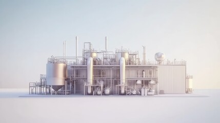 Modern Industrial Plant Exterior, Detailed 3D Render, Clean Design