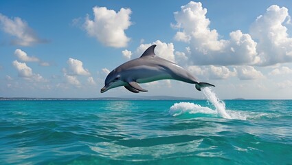 Bottle-nosed dolphin leaping in the sea. © Holo Frame