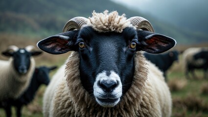 Black-headed sheep making a funny expression