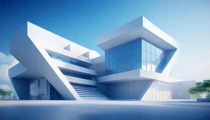 Obraz premium architectural rendering of a modern building in a simple and clean geometry