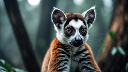 Naklejka premium The image depicts a Ring-tailed lemur.