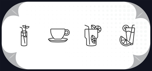 outline icons set - drinks concept. bloody mary, espresso, mojito, greyhound drink.