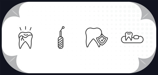 outline icons set - dentist concept. broken tooth, scraping, prophylaxis, partial denture.