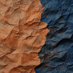 Fototapeta premium Abstract texture of crumpled brown and blue paper.