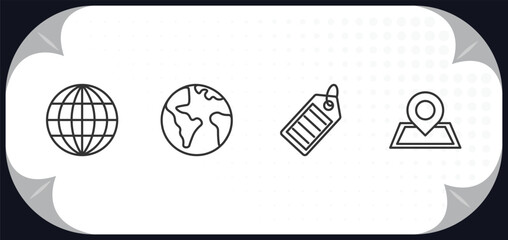 outline icons set - delivery and logistic concept. worldwide, planet earth, tag, localize.