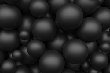 Abstract black spheres composition with 3d geometric shapes for modern design. 3d render.