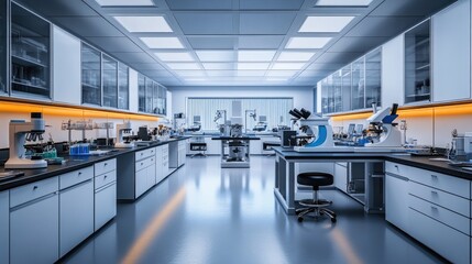 Obraz premium Modern Laboratory Interior with Microscopes and Equipment