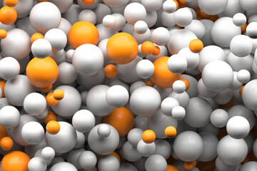 Abstract geometric sphere pattern with orange and white bubbles. 3d render