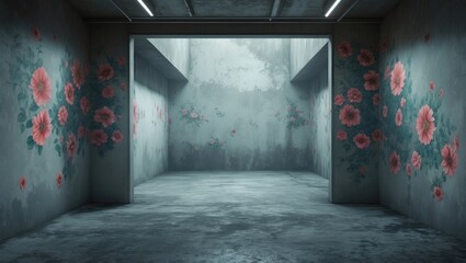 Obraz premium Unoccupied area featuring a flowery wall