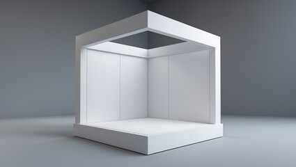 Blank tradeshow exhibition booth designs on grey background displaying a perspective view.