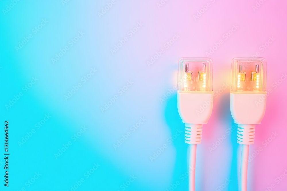 Poster Network cable with internet icon symbolizes connectivity and digital communication against a soft gradient background with space for additional text