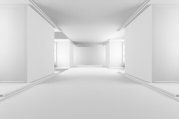 Minimalist white architectural hallway design. 3d render