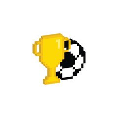 Obraz premium isometric pixel football trophy icon vector pixel art football soccer competition champion winner for 8 bit game
