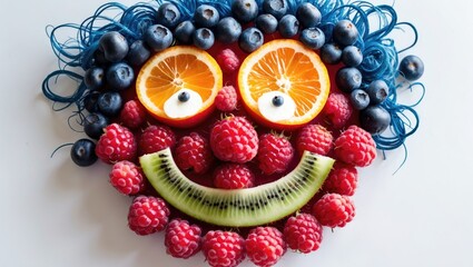 Smiley face created with fresh fruits.