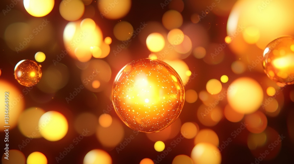 Wall mural glowing abstract background with rising particles and balls of light for creative visuals and design