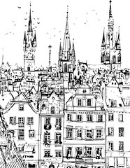 Obraz premium france, coloring page, architecture, church, sketch, building, drawing, vector, illustration, city, old, paris, art, house, cathedral, tower, europe, vintage, castle, design, travel, landmark, london,
