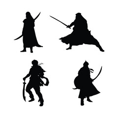 Obraz premium Arabic warriors and sultans black silhouettes illustration on white background Vol 03