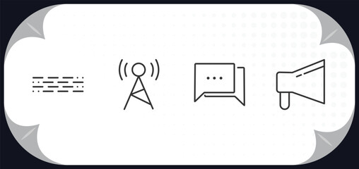 outline icons set - communication concept. morse code, radio antenna, talking, bullhorn. © IconArt
