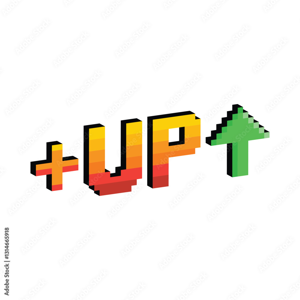 Poster isometric level up button 8 bit text level up Pixel art 8-bit for game you win