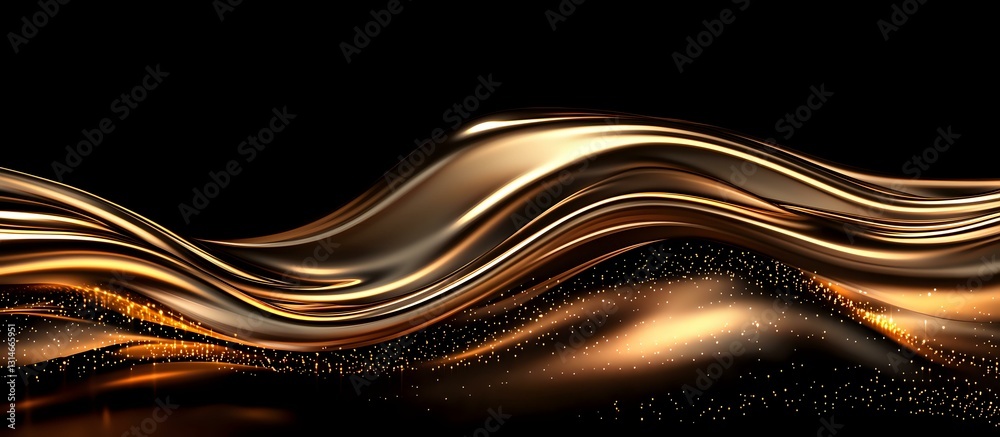 Poster luxurious flowing golden waves with sparkling particles create elegant abstract background pattern f