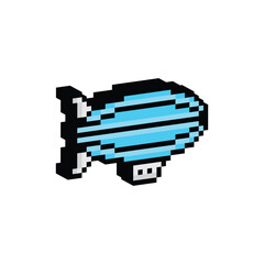 isometric zeppelin icon 8 bit, pixel art airship  8 bit icon for game  logo. 